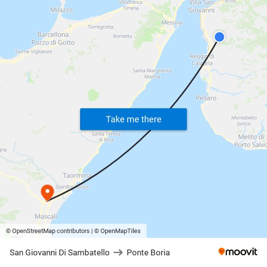 San Giovanni Di Sambatello to Ponte Boria map