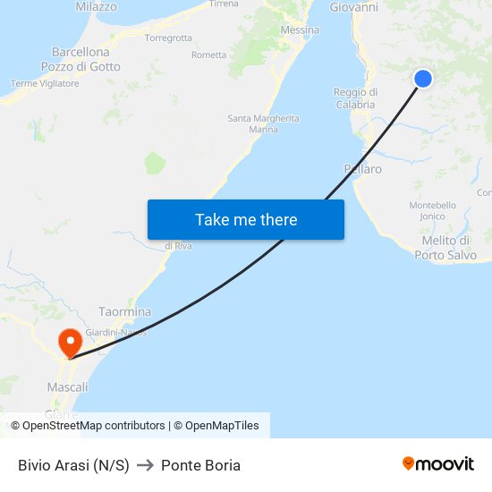 Bivio Arasi (N/S) to Ponte Boria map