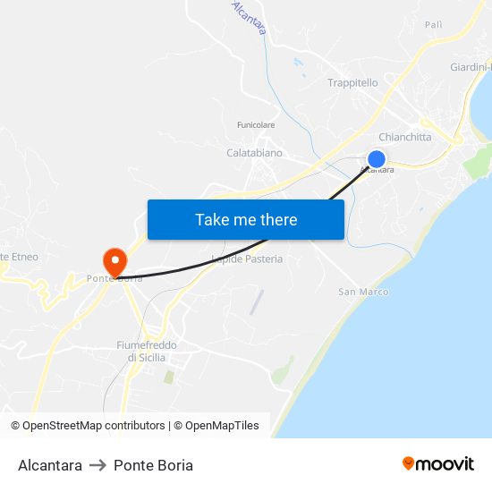 Alcantara to Ponte Boria map