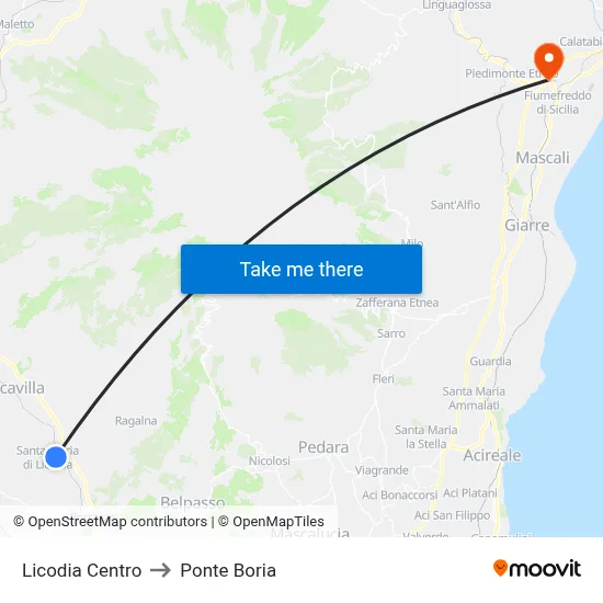 Licodia Center to Ponte Boria map
