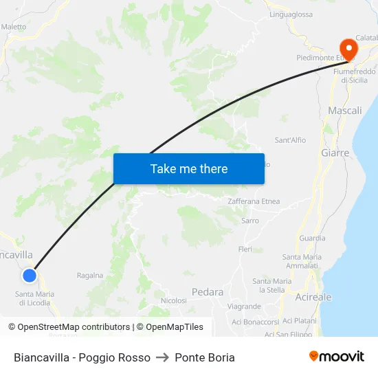 Biancavilla - Red Hill to Ponte Boria map