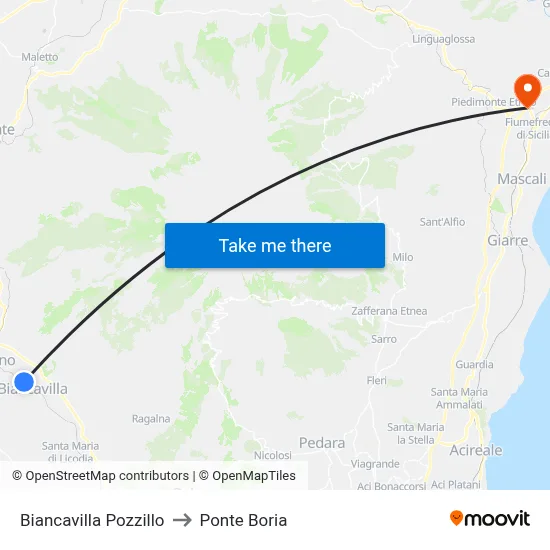 Biancavilla Pozzillo to Ponte Boria map