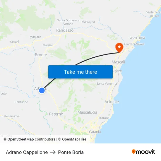 Adrano Cappellone to Ponte Boria map