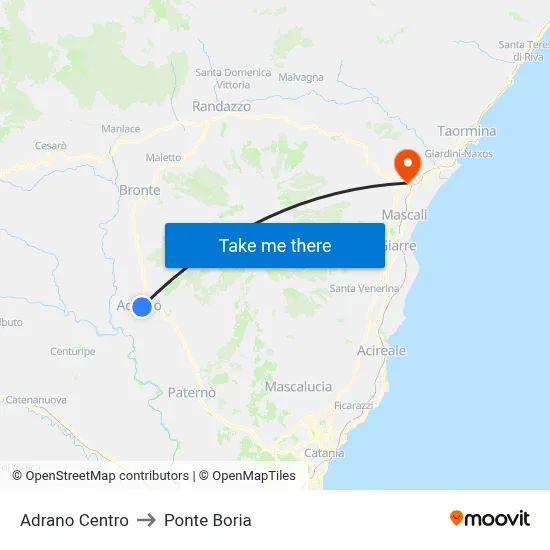 Adrano Center to Ponte Boria map