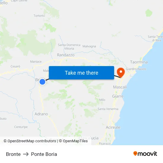 Bronte to Ponte Boria map