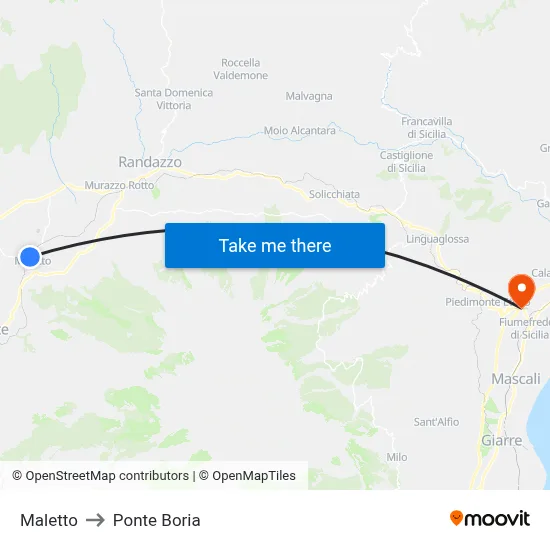 Maletto to Ponte Boria map