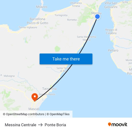 Messina Centrale to Ponte Boria map