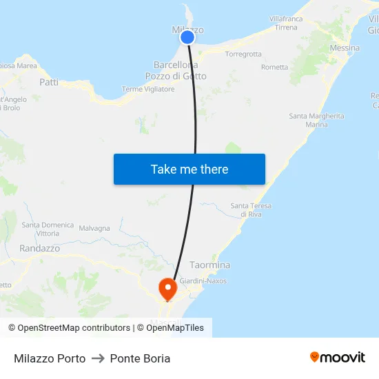 Milazzo Port to Ponte Boria map