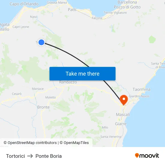 Tortorici to Ponte Boria map