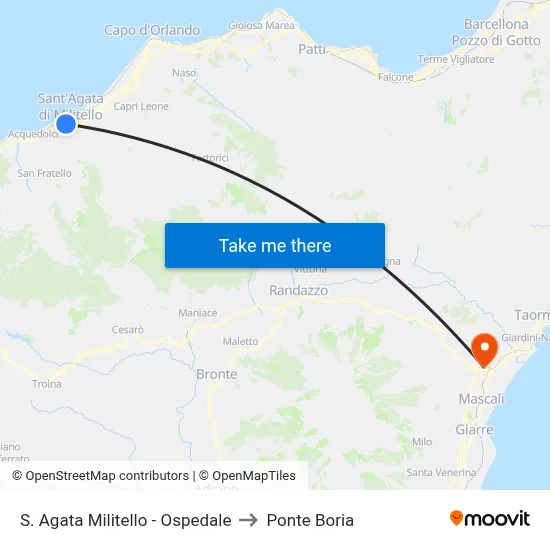 Sant'Agata Militello - Hospital to Ponte Boria map