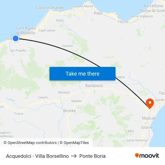 Acquedolci - Villa Borsellino to Ponte Boria map