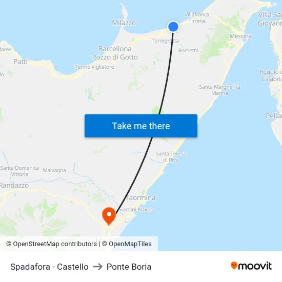 Spadafora - Castle to Ponte Boria map