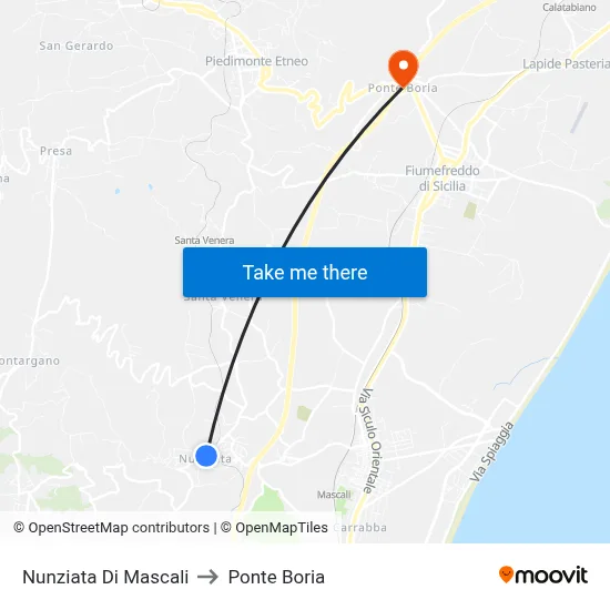 Nunziata Di Mascali to Ponte Boria map