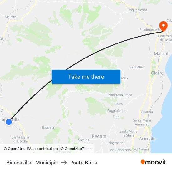 Biancavilla - Municipio to Ponte Boria map