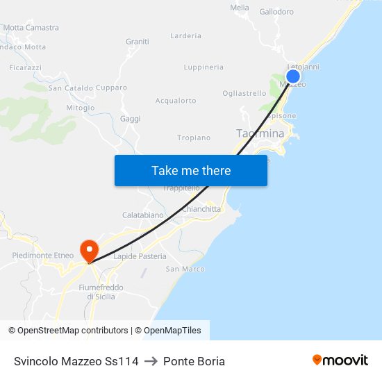 Svincolo Mazzeo Ss114 to Ponte Boria map