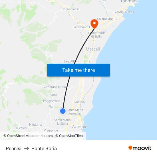 Pennisi to Ponte Boria map
