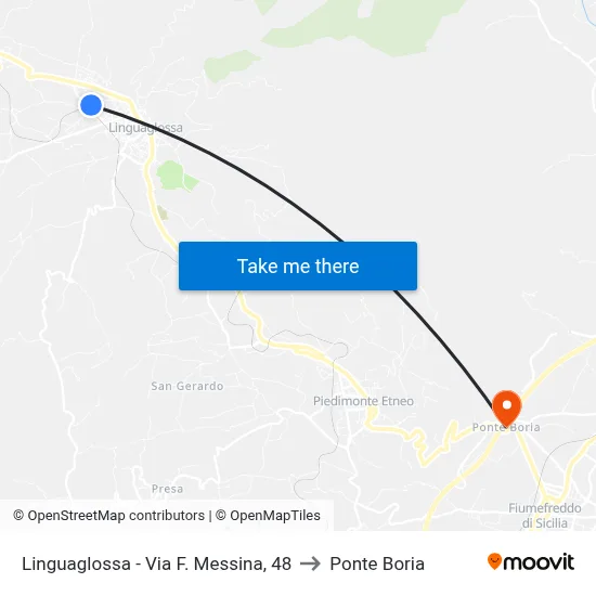 Linguaglossa - F. Messina Street, 48 to Ponte Boria map