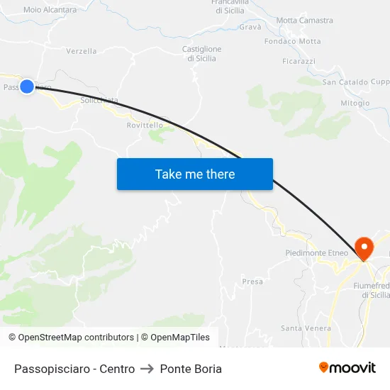 Passopisciaro - Center to Ponte Boria map