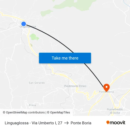 Linguaglossa - Umberto I Street, 27 to Ponte Boria map