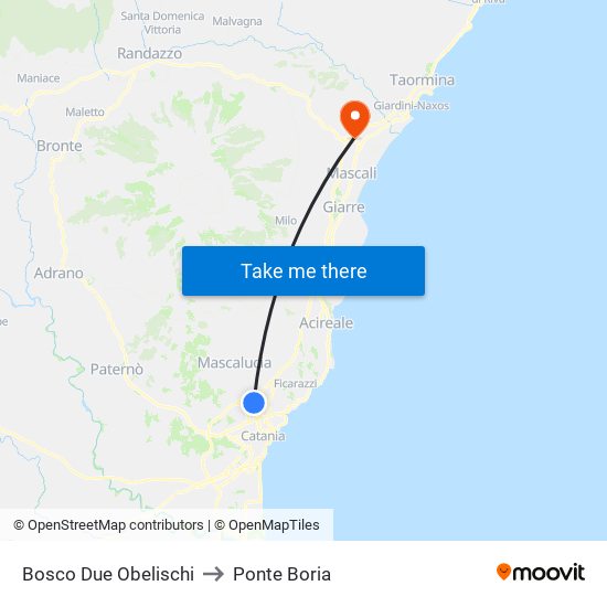 Bosco Due Obelischi to Ponte Boria map