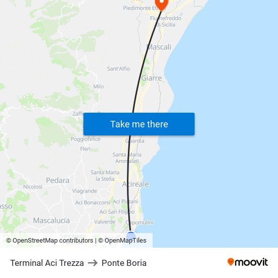 Terminal Aci Trezza to Ponte Boria map