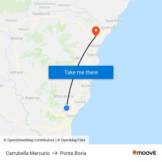 Carrubella Mercurio to Ponte Boria map