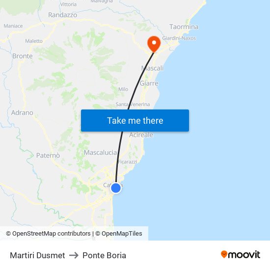 Martiri Dusmet to Ponte Boria map