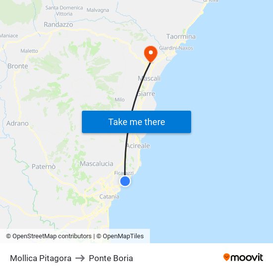 Mollica Pitagora to Ponte Boria map
