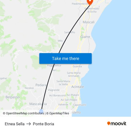 Etnea Sella to Ponte Boria map