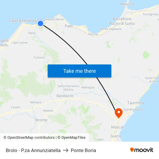 Brolo - Annunziatella Square to Ponte Boria map