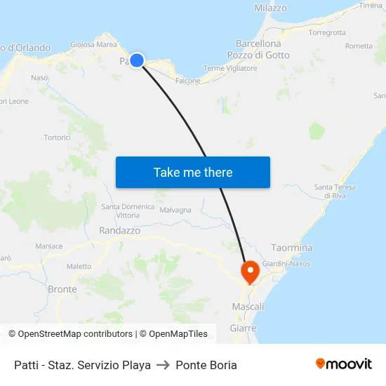 Patti - Playa Service Station to Ponte Boria map