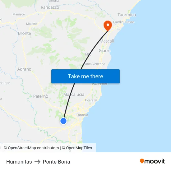 Humanitas to Ponte Boria map