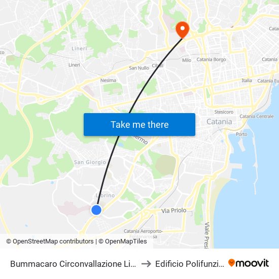 Bummacaro Circonvallazione Librino Est to Edificio Polifunzionale map
