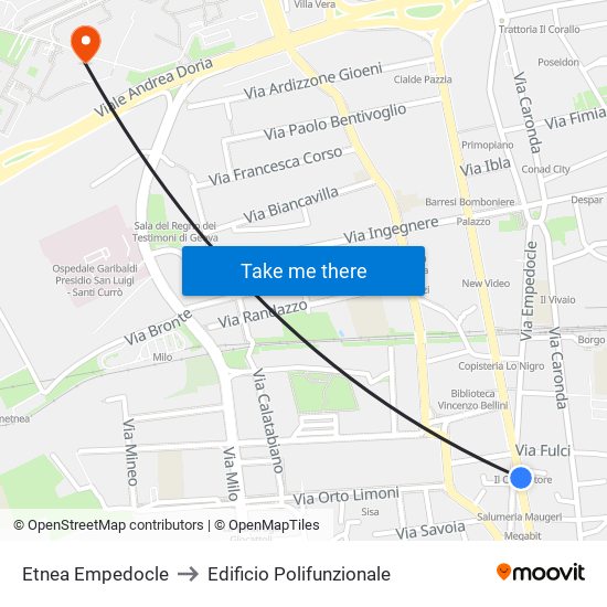 Etnea Empedocle to Edificio Polifunzionale map