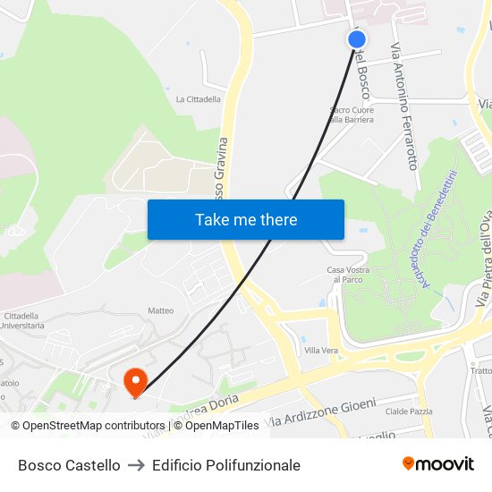 Bosco Castello to Edificio Polifunzionale map