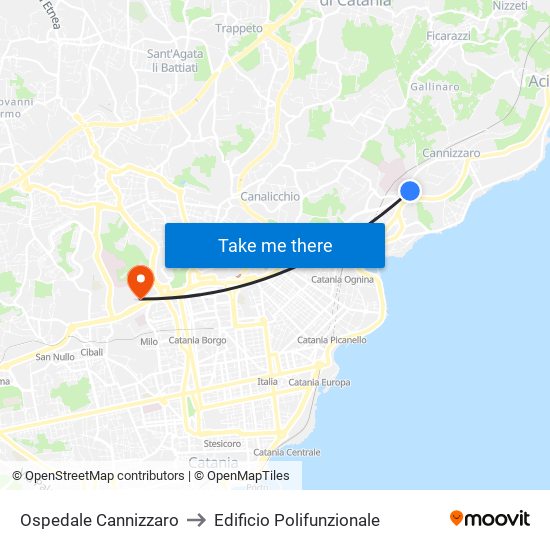 Ospedale Cannizzaro to Edificio Polifunzionale map