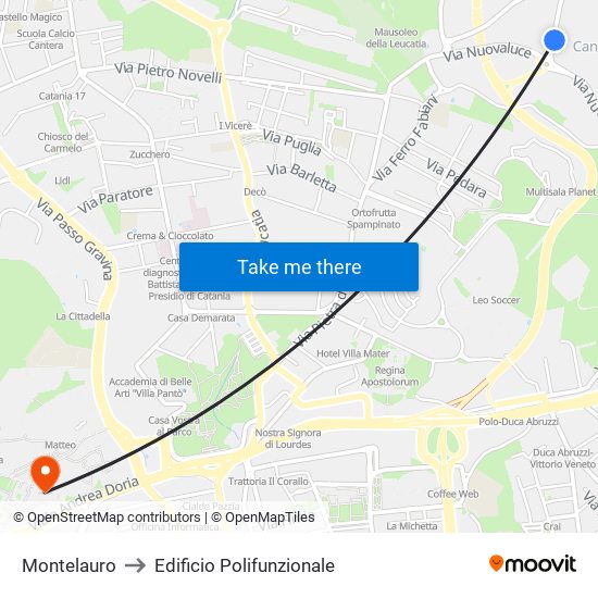 Montelauro to Edificio Polifunzionale map