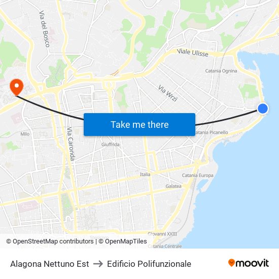 Alagona Nettuno Est to Edificio Polifunzionale map