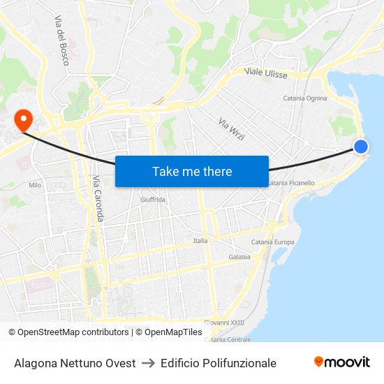 Alagona Nettuno Ovest to Edificio Polifunzionale map