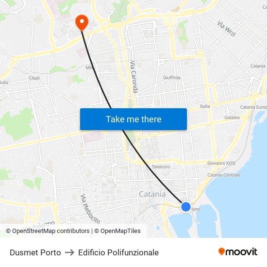 Dusmet Porto to Edificio Polifunzionale map