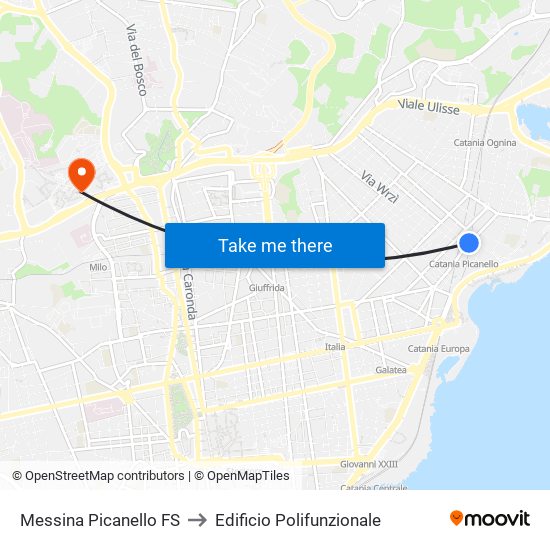 Messina Picanello FS to Edificio Polifunzionale map