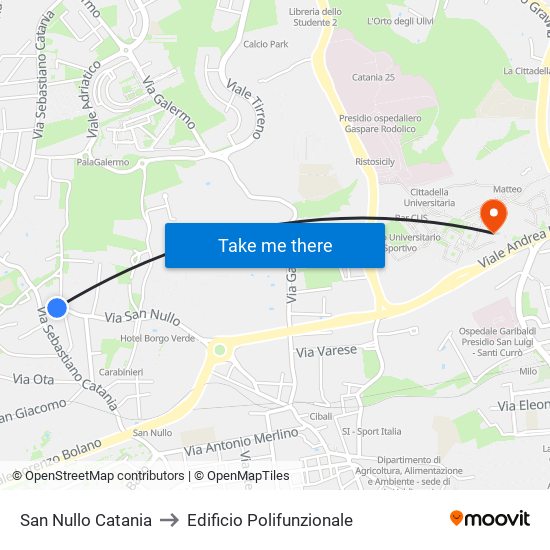 San Nullo Catania to Edificio Polifunzionale map