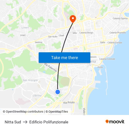 Nitta Sud to Edificio Polifunzionale map