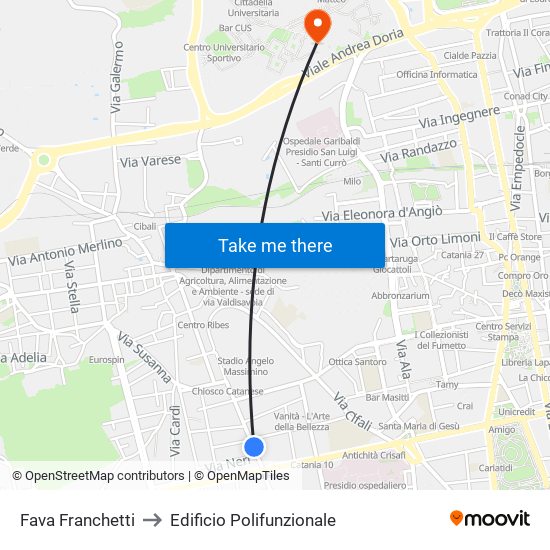 Fava Franchetti to Edificio Polifunzionale map