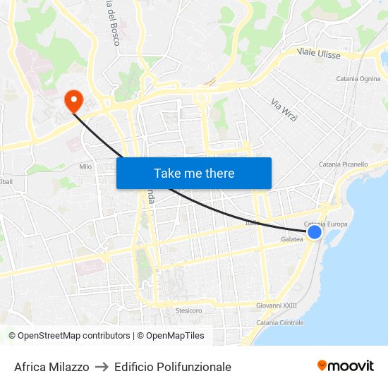Africa Milazzo to Edificio Polifunzionale map