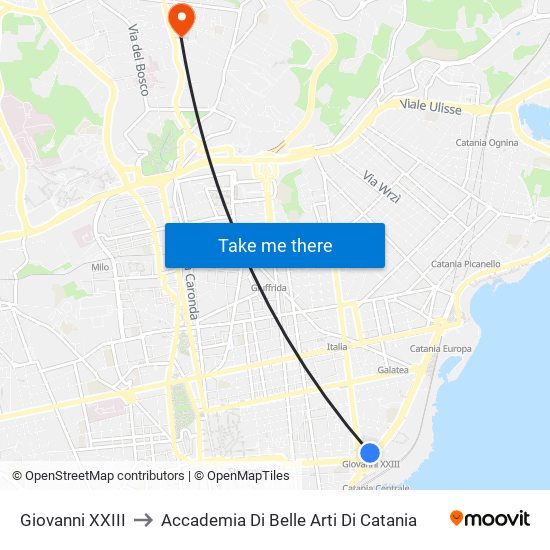 Giovanni XXIII to Accademia Di Belle Arti Di Catania map
