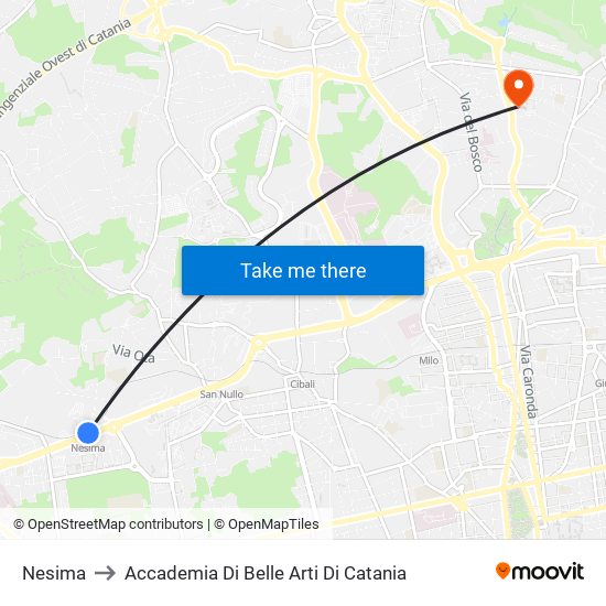 Nesima to Accademia Di Belle Arti Di Catania map