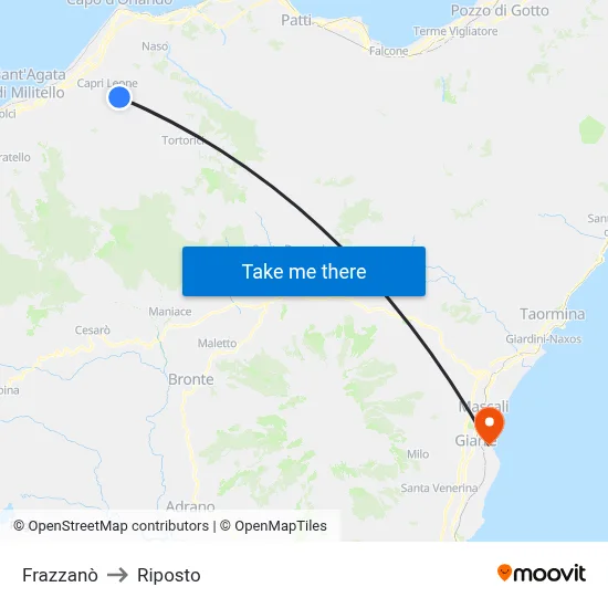 Frazzanò to Riposto map