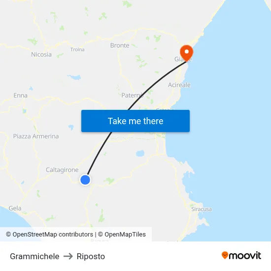 Grammichele to Riposto map