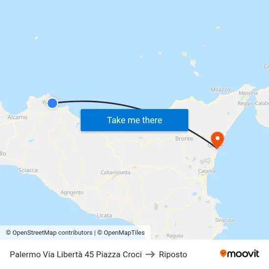 Palermo Via Libertà 45 Piazza Croci to Riposto map